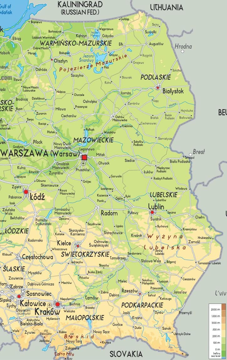 mapa de Polonia oriental