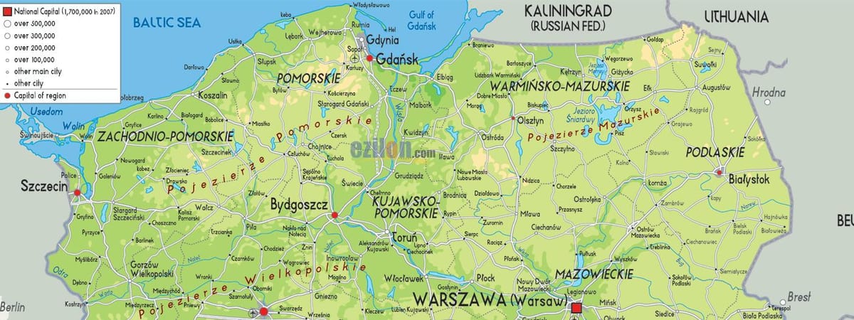 mapa del norte de Polonia
