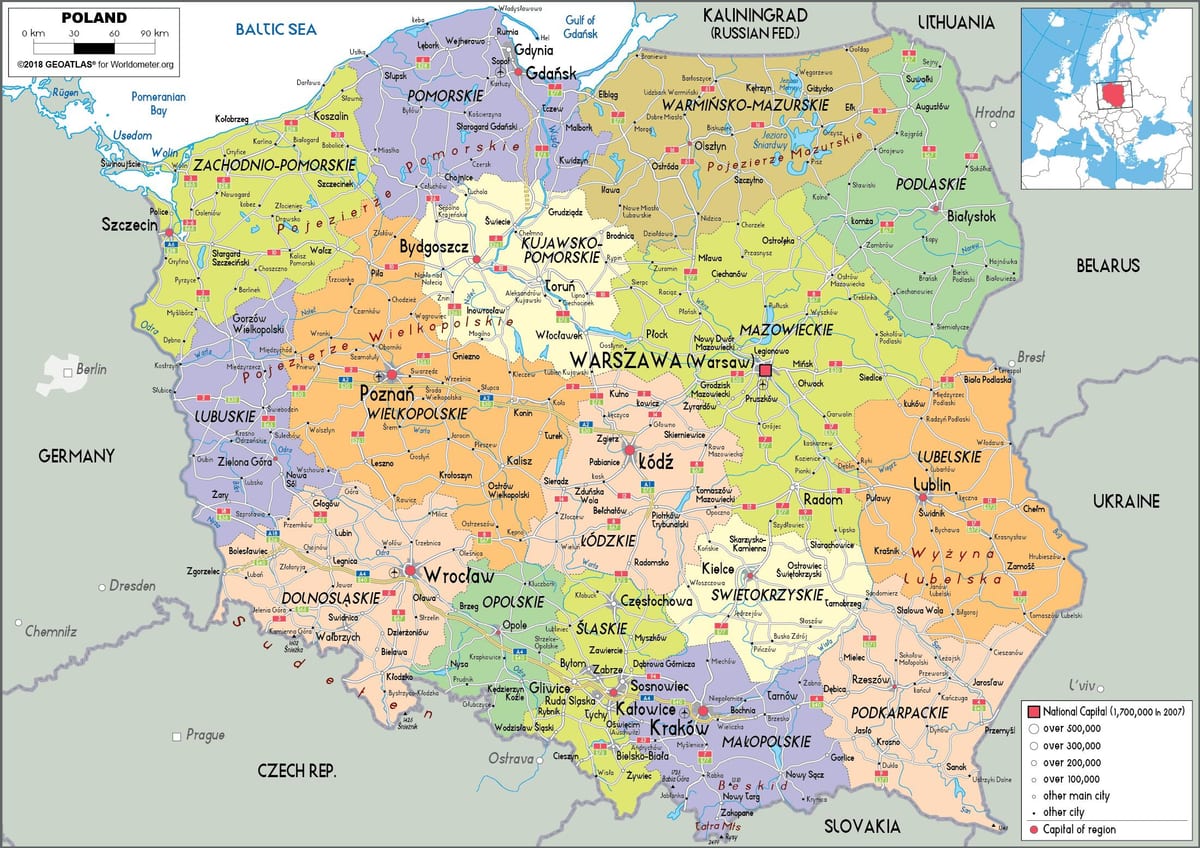 Polonia y los países vecinos mapa