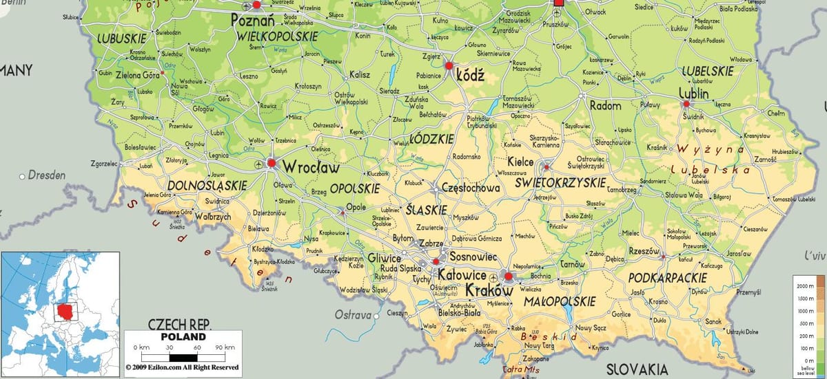 mapa del sur de Polonia