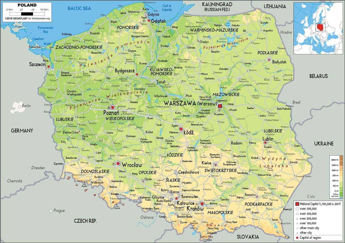 mapa de Polonia physcal