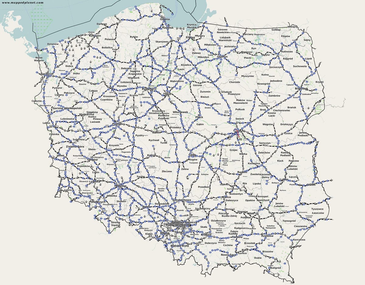 mapa de Polonia ferrocarril