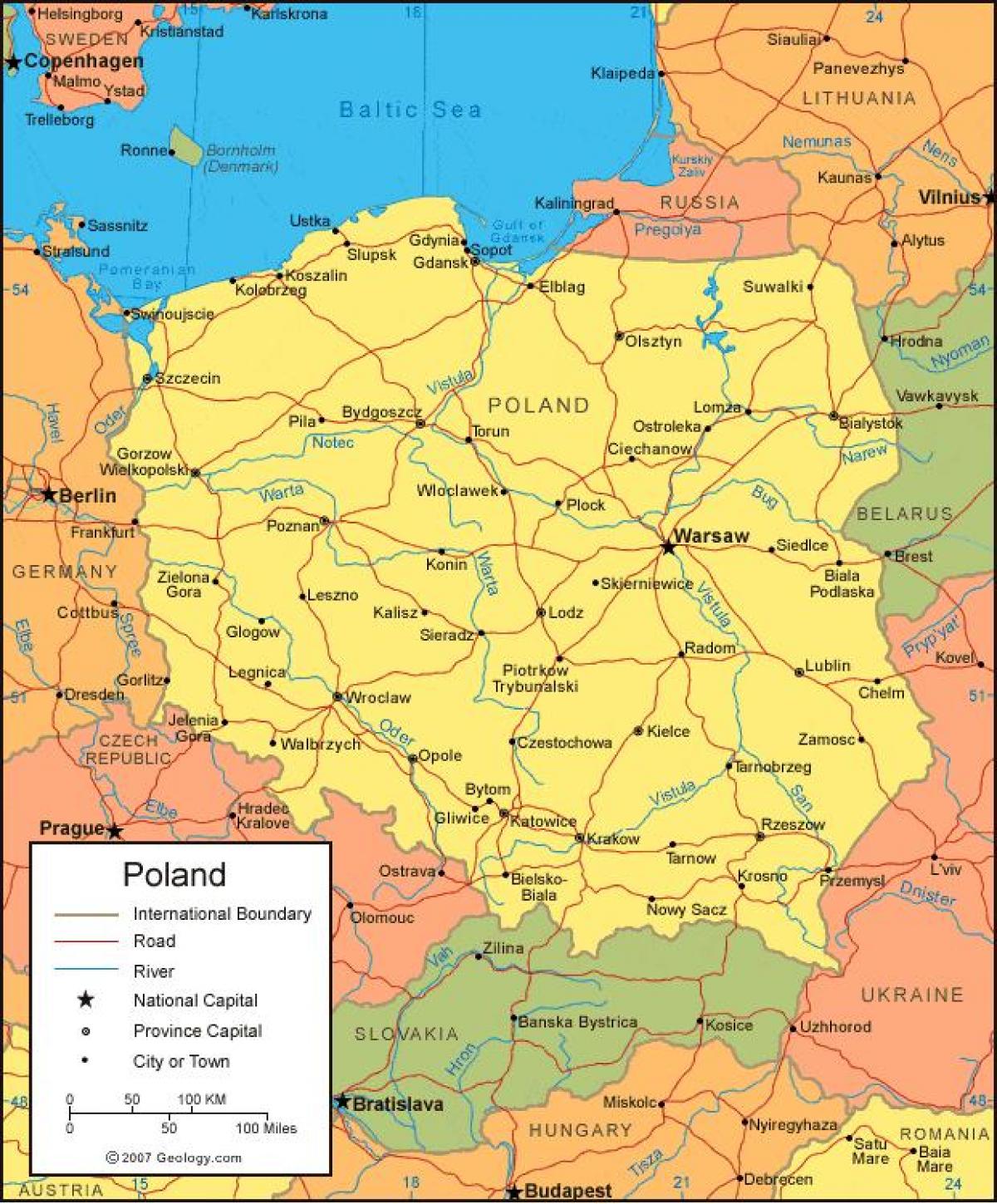 mapa de Polonia fronteras