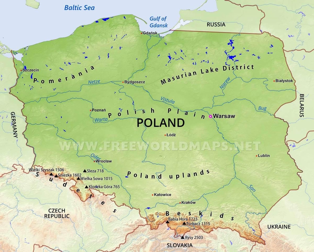 mapa de Polonia geografía