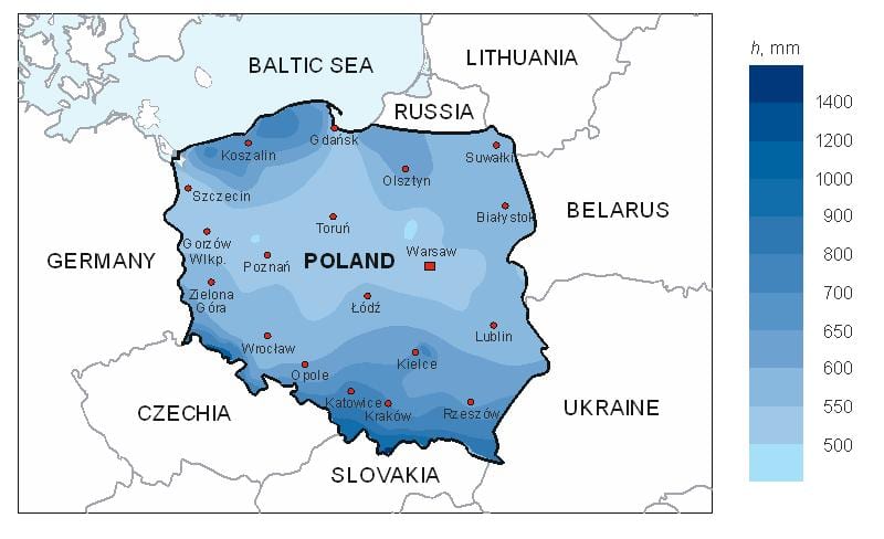 mapa de Polonia lluvia