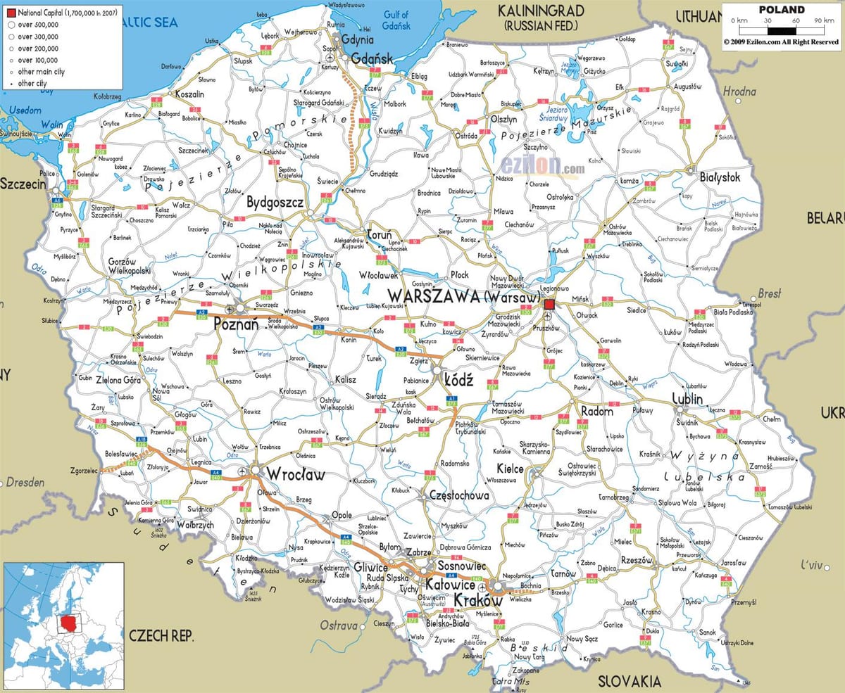 mapa de carreteras de Polonia
