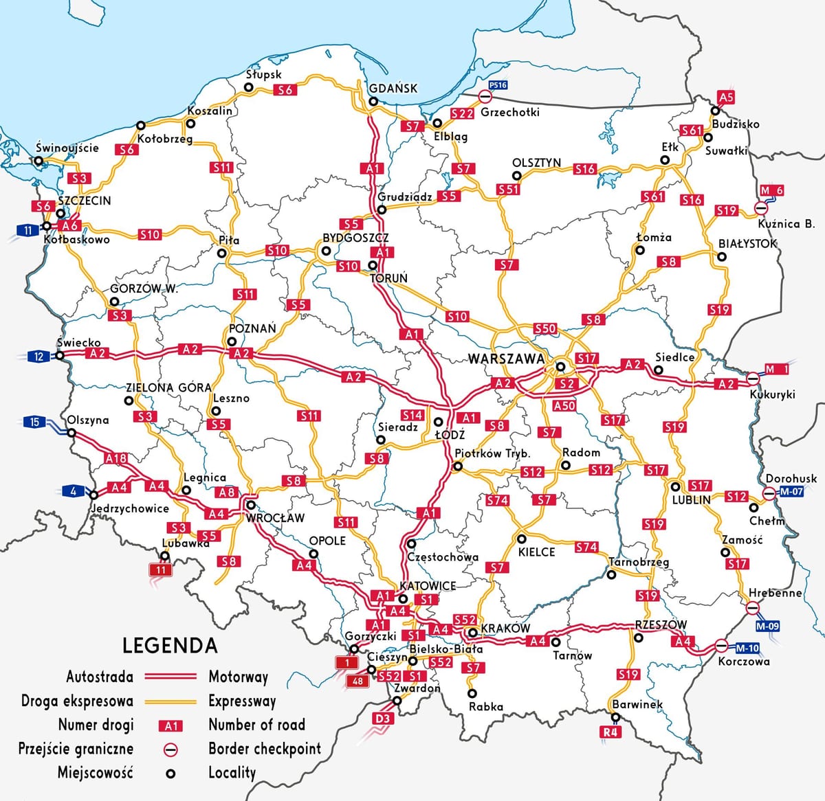 mapa de Polonia carretera