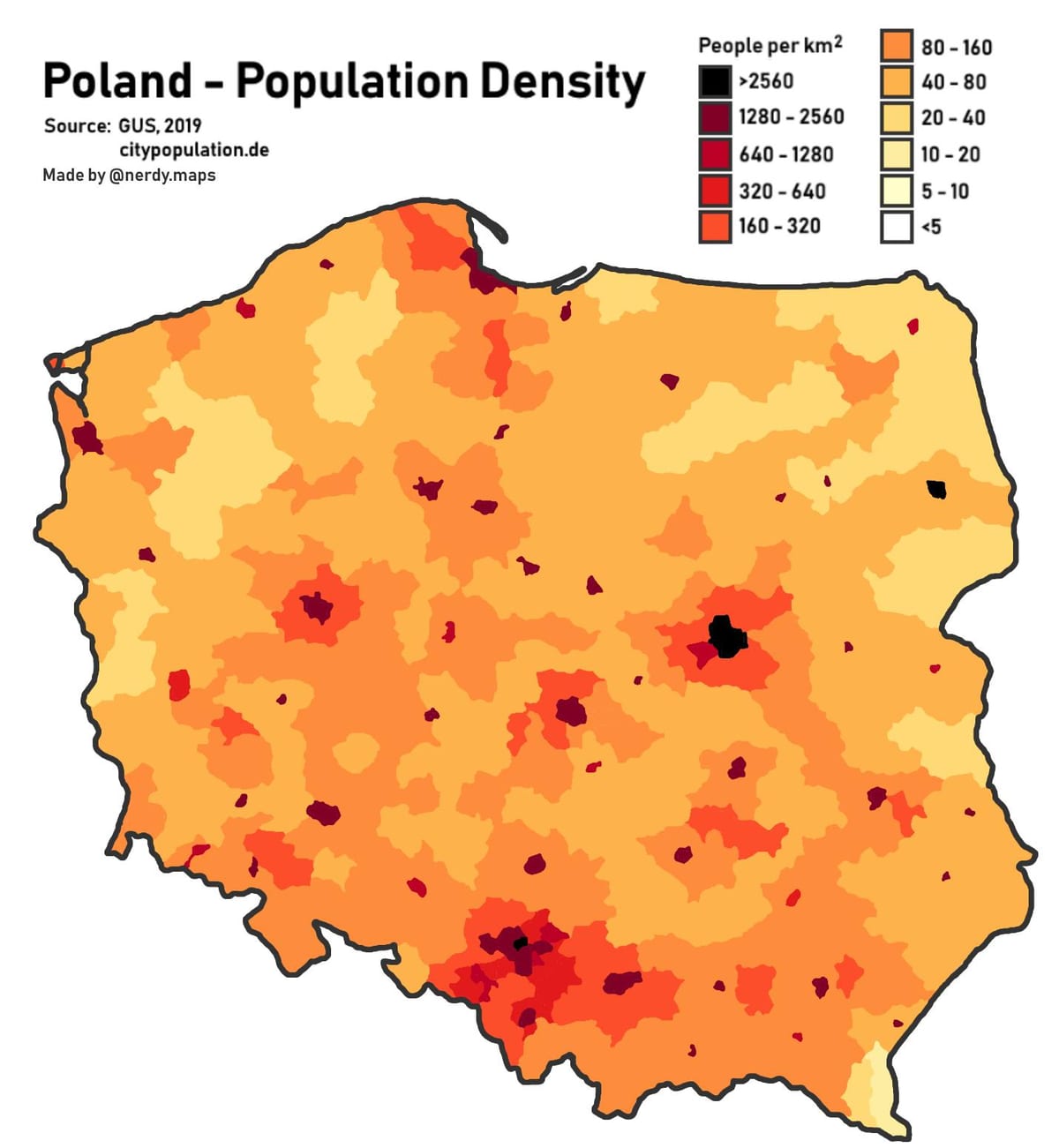 mapa de Polonia de la población