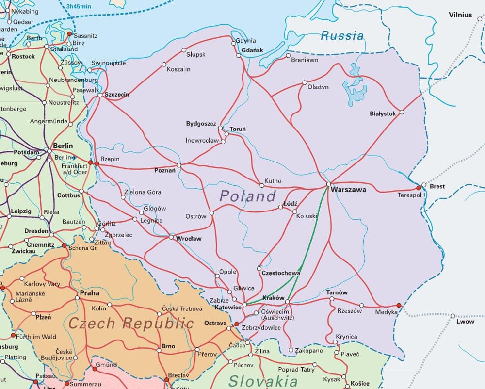 mapa de Polonia tren