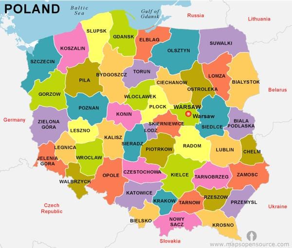 mapa de Polonia, país