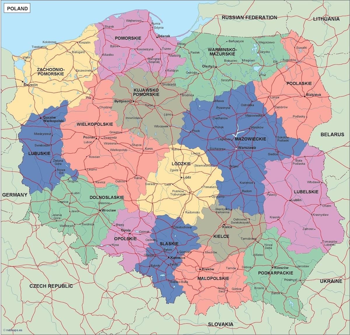 mapa de Polonia político