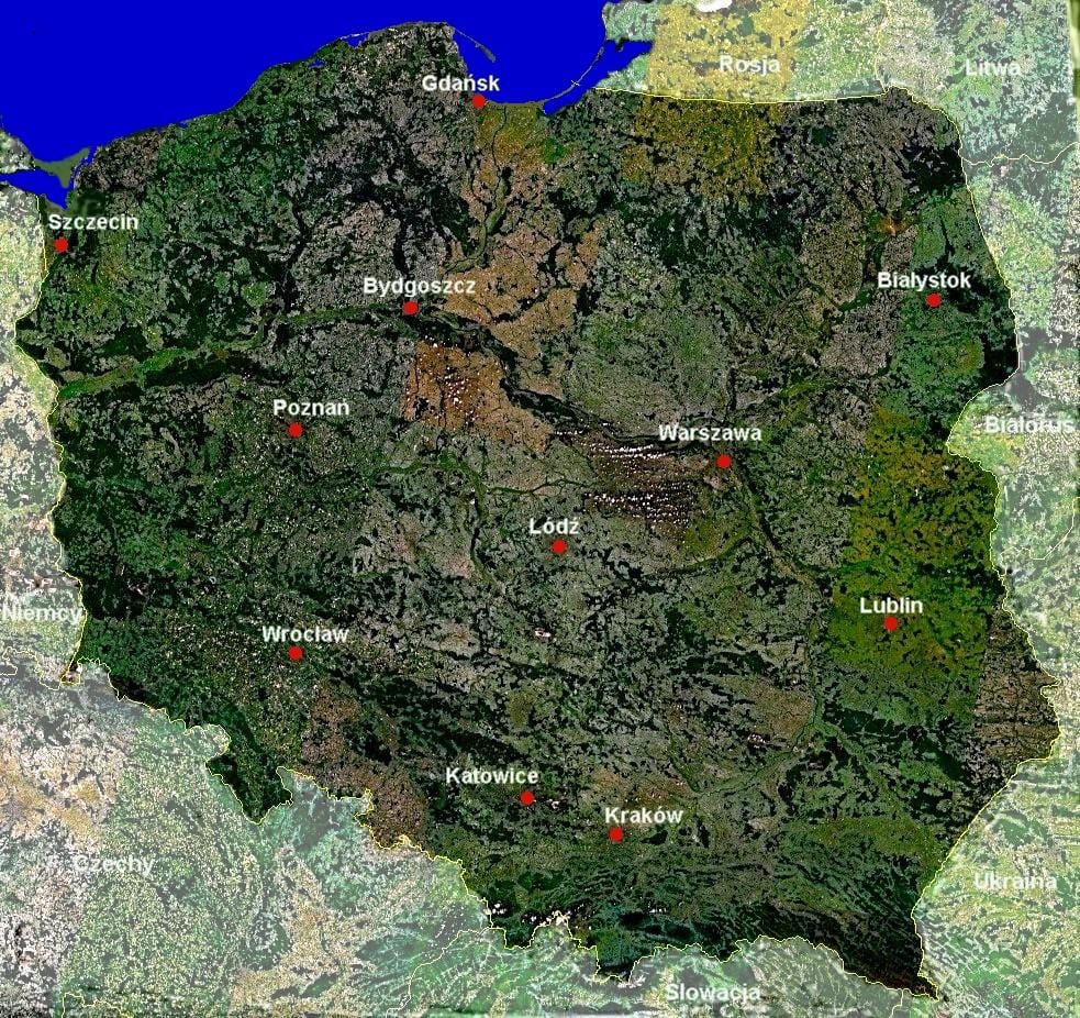 mapa de Polonia satélite