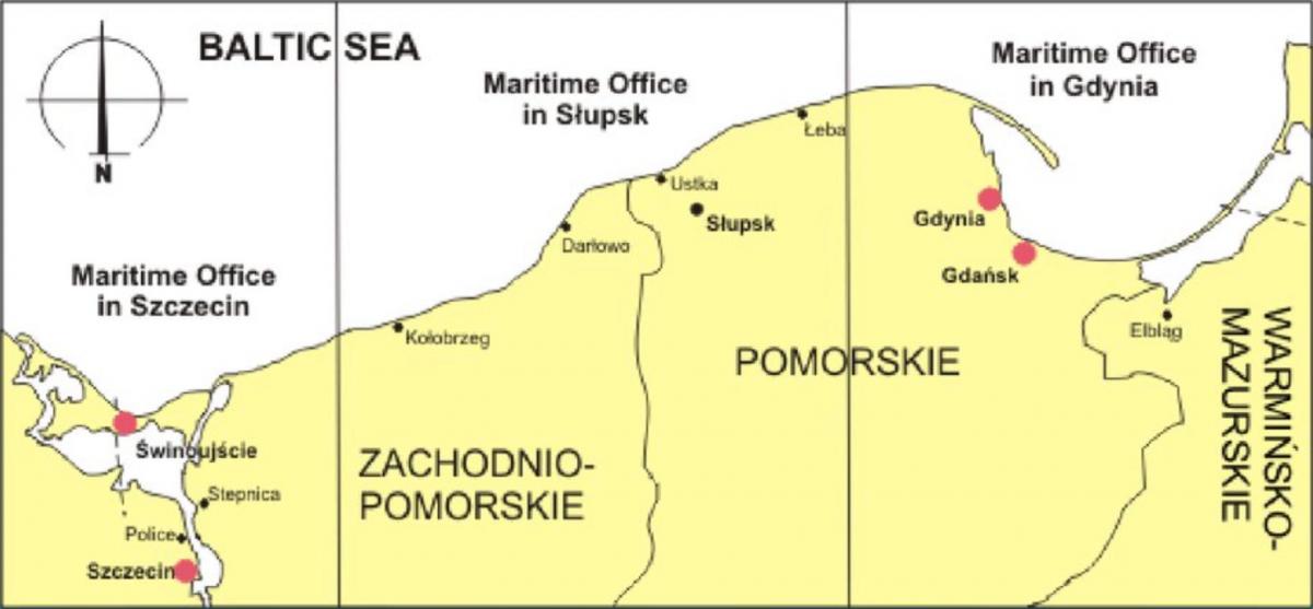 mapa de Polonia puertos