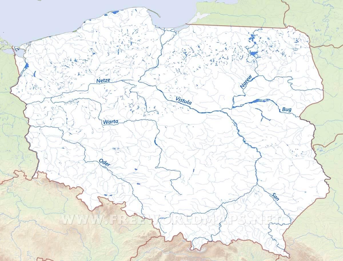 mapa de Polonia ríos