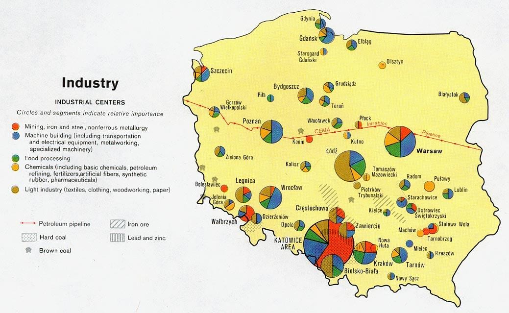mapa de Polonia recursos naturales