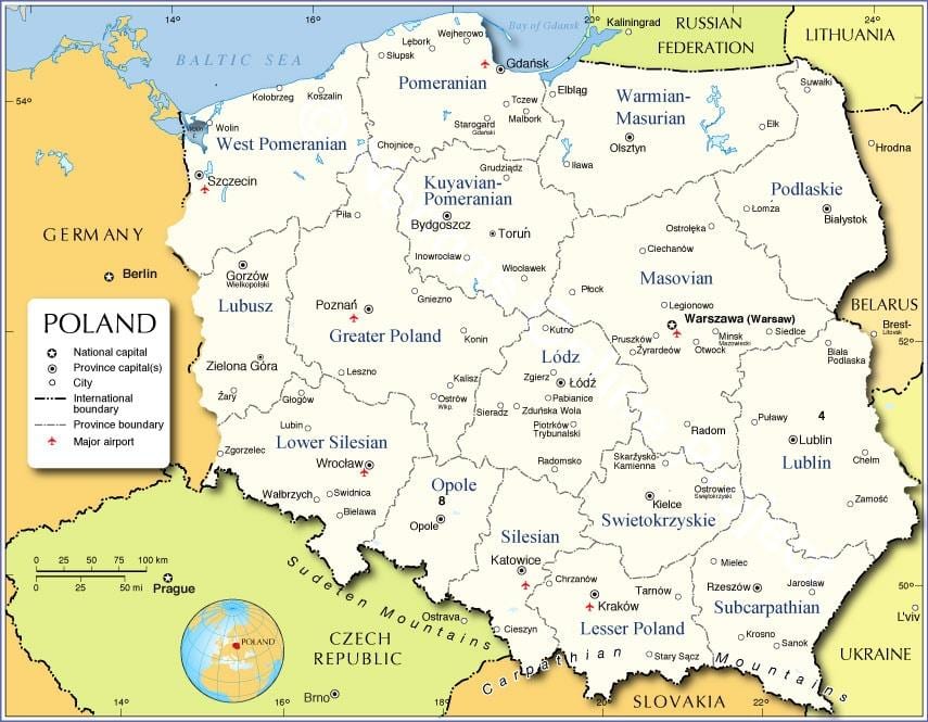 mapa de Polonia regiones