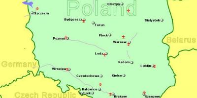 Mapa de Polonia, mostrando los aeropuertos