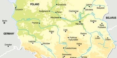 El mapa topográfico de Polonia